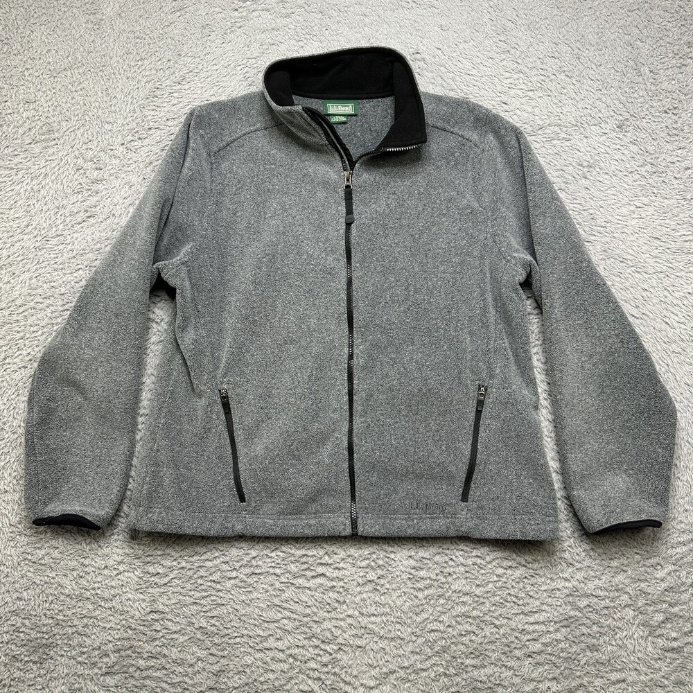 LL Bean Fleece Jacket Womens L Gray Full Zip Mid Layer Coat